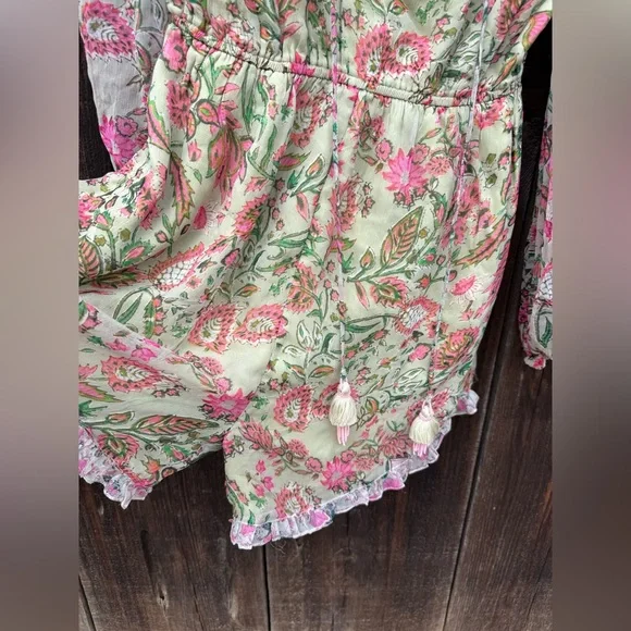 HEMANT & NANDITA Nora Romper in Viscose Paisley Print Long Sleeve Lace Detail - Picture 13 of 16